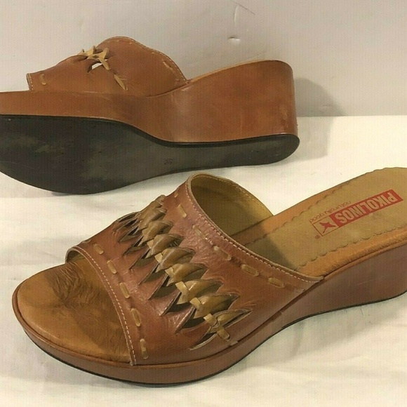 Pikolinos Brandy Brown Leather slip on slide wedge - Picture 7 of 7